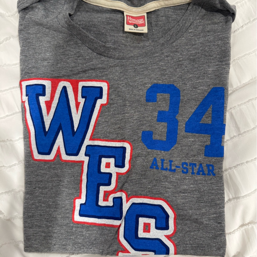 HOMAGE Gray Tee with Blue and Red Accents